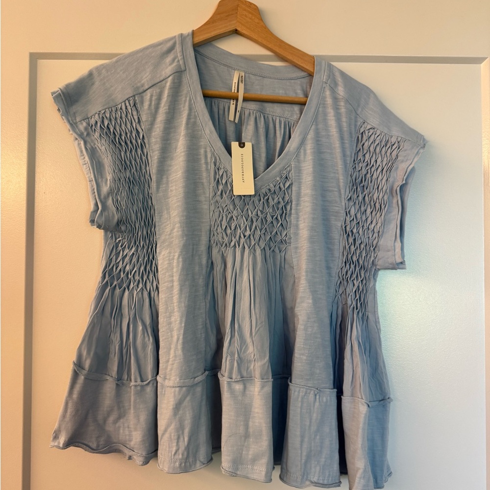 Anthropologie Light Blue Smocked Blouse